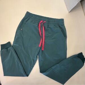 FIGS Teal Joggers with Pink drawstring scrub pants M